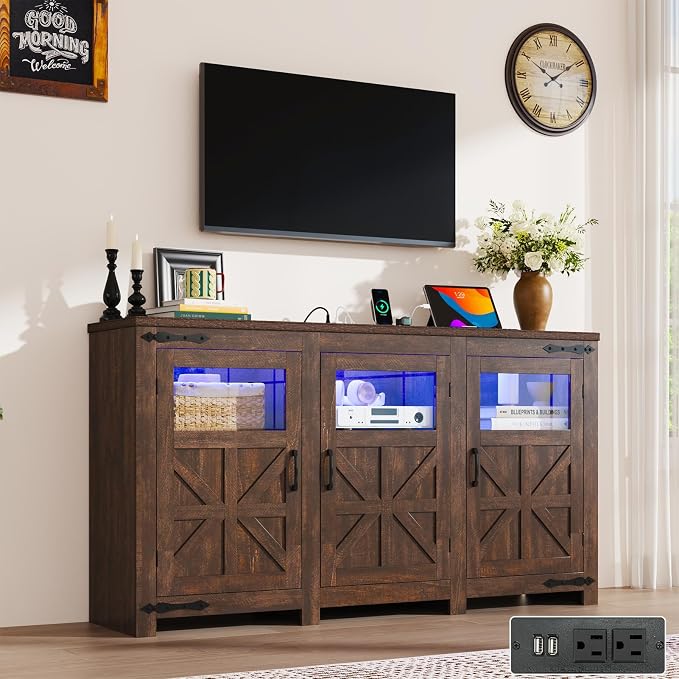 64" Large LED Farmhouse TV Stand by chartustriable