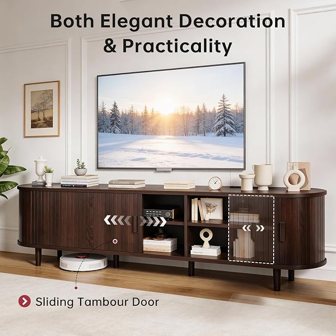 70" Mid Century Modern TV Stand, Wood TV Consoles - Image 4