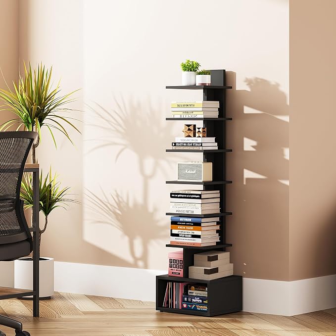 TUTOTAK Narrow Bookshelf, Vertical 8-Tier Bookcase, Spine Book Shelf - Image 4