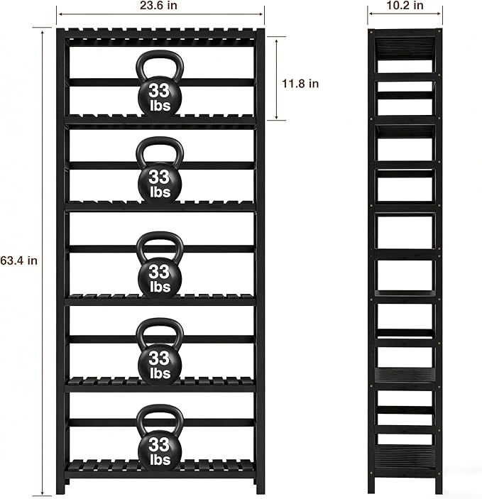 VASMIA 6-Tier Bamboo Shelf, Bamboo Storage Shelving Unit, Tall Bookcase - Image 3