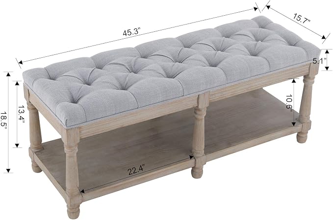 Farmhouse Storage Bench Wooden Entryway Upholstered Tufted Ottoman Bench - Image 2