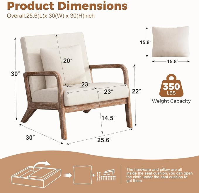 ELUCHANG Modern Accent Chairs Set of 2, Upholstered Reading Arm Chair - Image 2