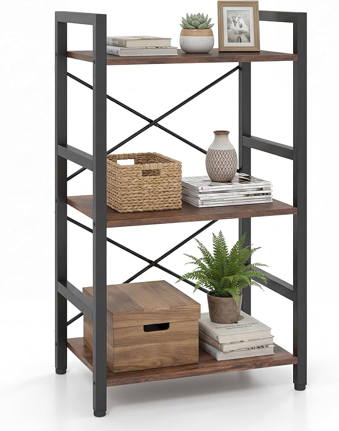 Tangkula 3-Tier Industrial Bookshelf, 16.5" Width Wooden Open Bookcase by TANGKULA