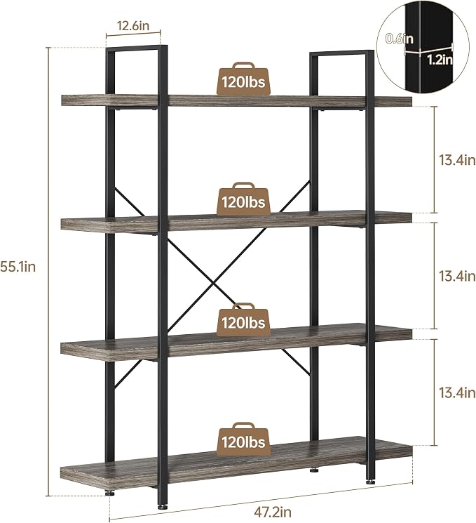 OtterOasis Heavy Duty 4-Tier Industrial Bookcase, 120lbs Shelf Capacity - Image 2
