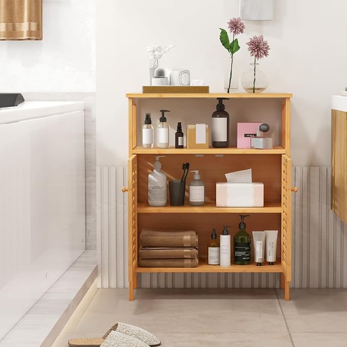 Giantex Storage Cabinet, Bamboo Bathroom Floor Cabinet - Image 6