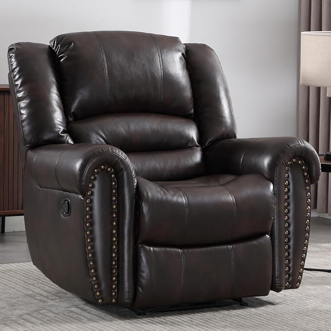 CANMOV Leather Recliner Chair, Classic and Traditional Manual Recliner Chair by CANMOV