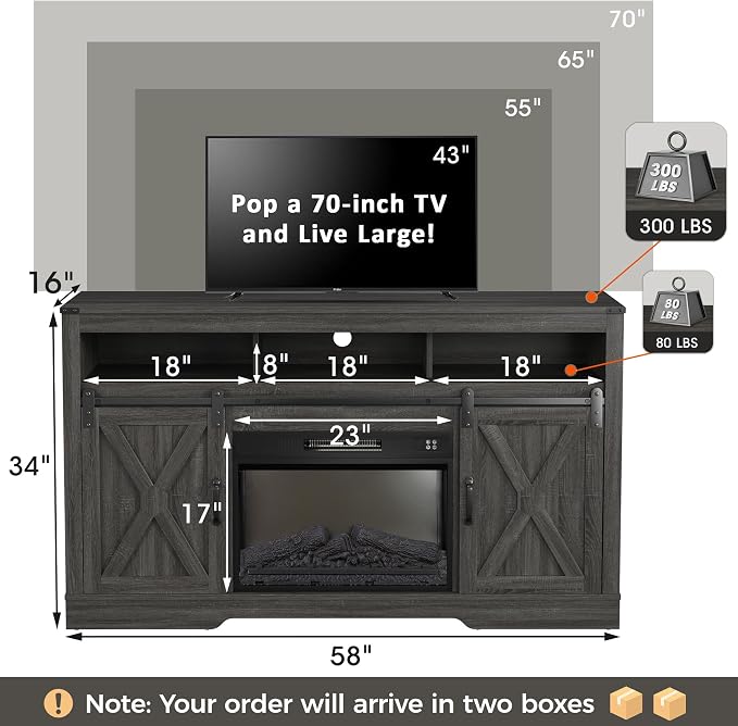 RoyalCraft Fireplace TV Stand for 65+ Inch TV, Rustic Media Console - Image 2