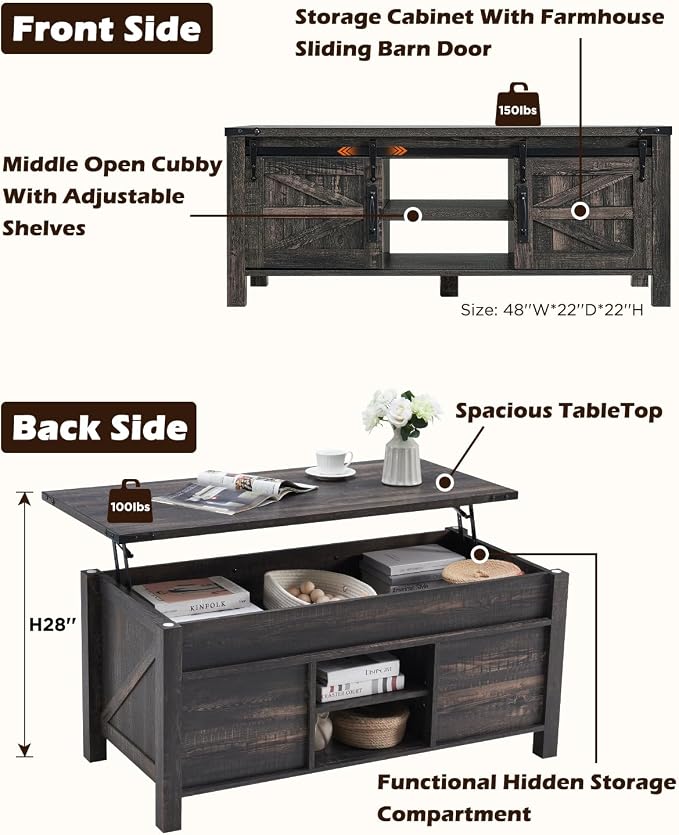OKD 48" Farmhouse Lift Top Coffee Table - Image 3