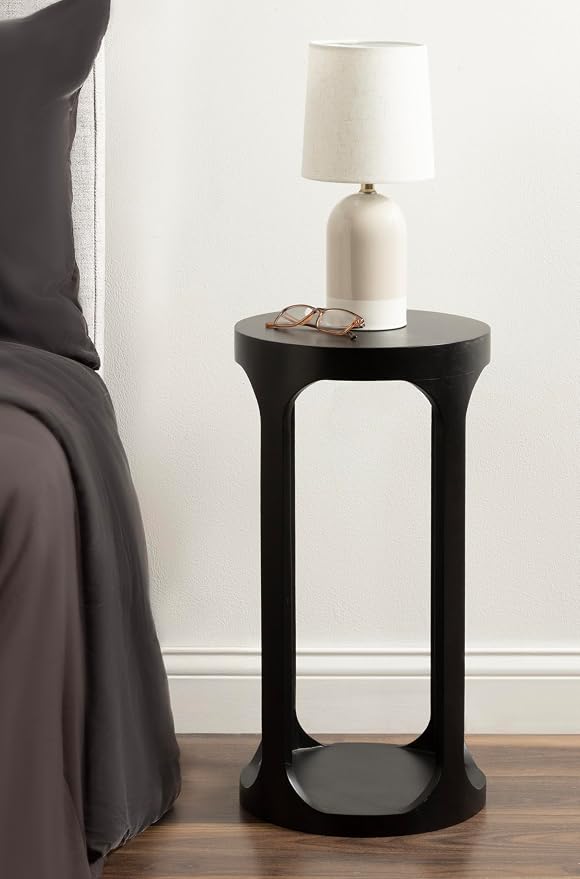 Kate and Laurel Dahl Modern Slatted Wooden Round Drink Table; 12 x 23; Black; - Image 4