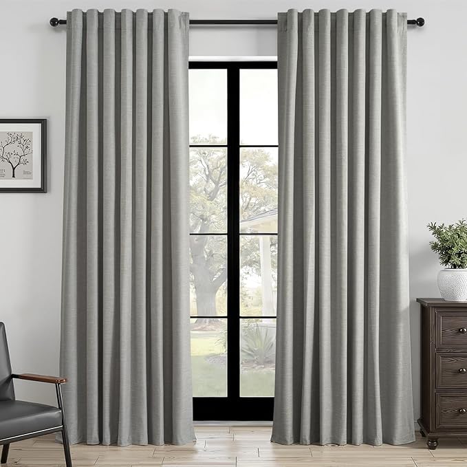 Topfinel 92 Inch Linen 100% Blackout Curtains 2 Panels by Topfinel