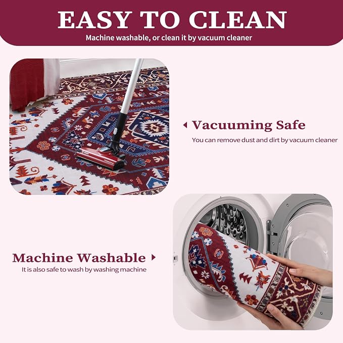 SERISSA Area Rug 3x5 Boho Rugs for Bedroom, Washable Non-Slip Living Room Rug - Image 4