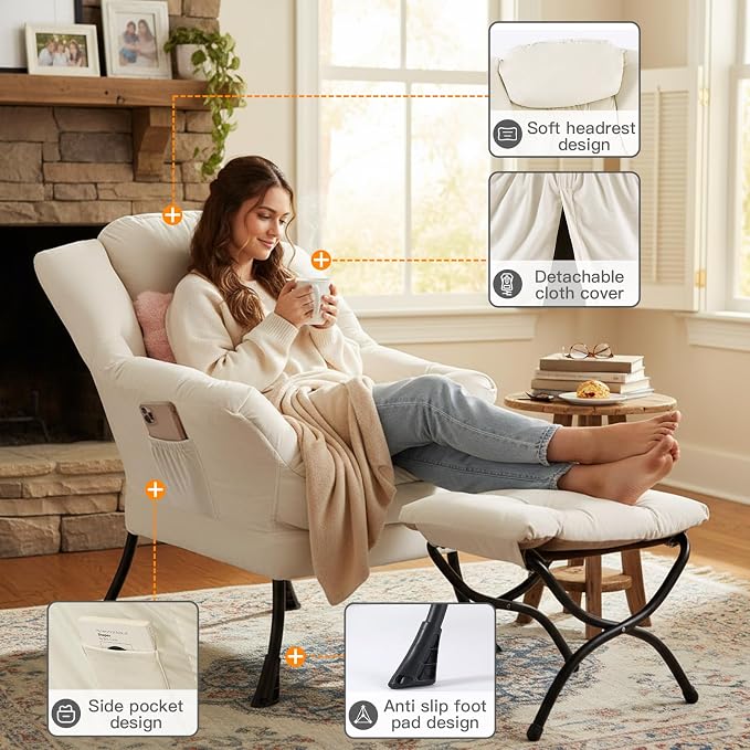 Lazy Chair with Ottoman, Large Accent Chair with Ottoman and a Throw Pillow - Image 3