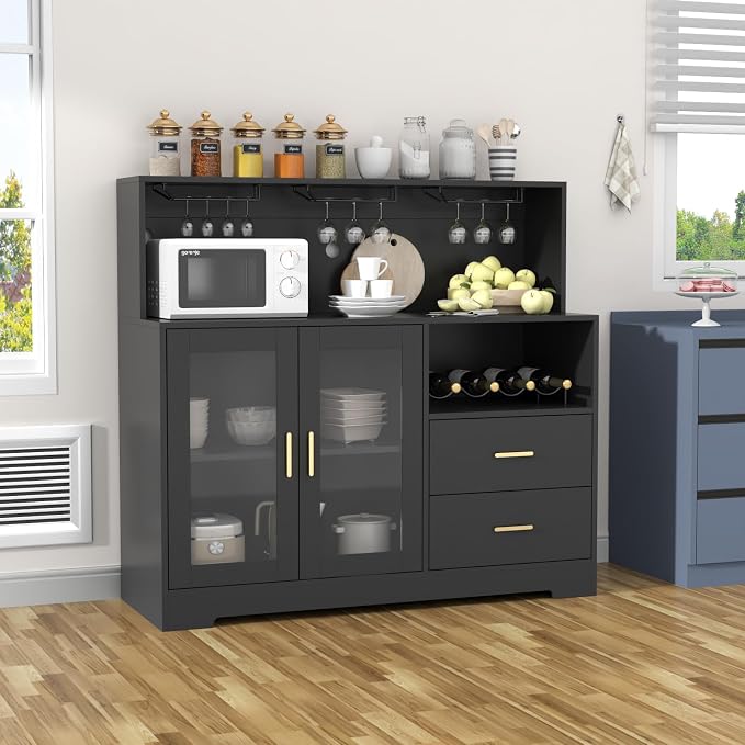Bar Cabinet for Home with LED Light, Coffee Bar Cabinet with Wine & Glass Rack - Image 9