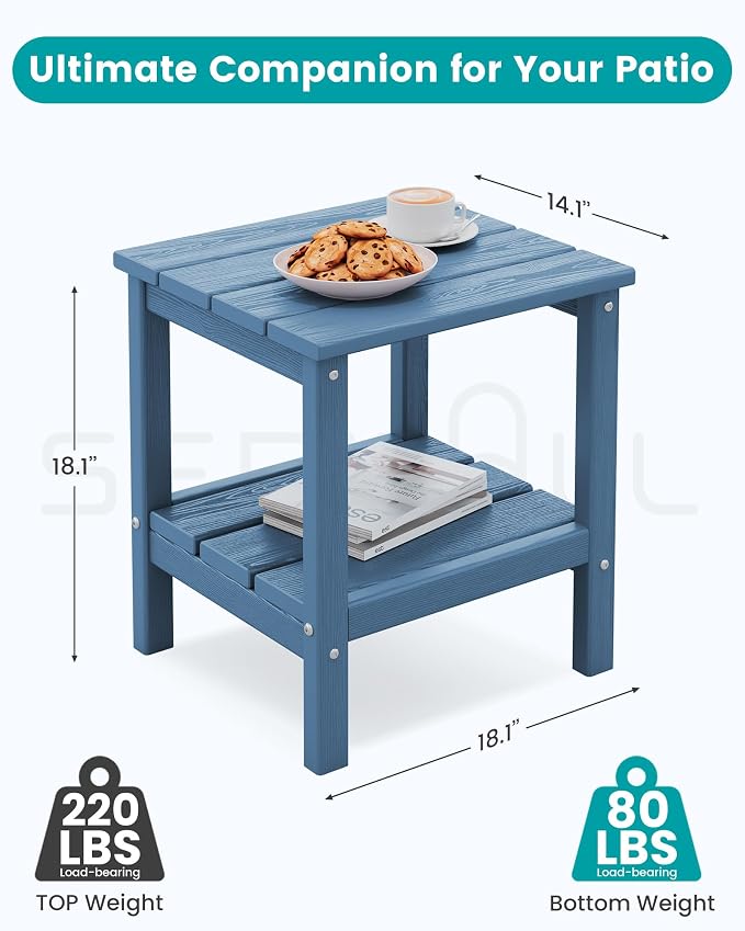 SERWALL 2-Tier HDPE Outdoor Side Table, Weatherproof Rectangular Adirondack - Image 3