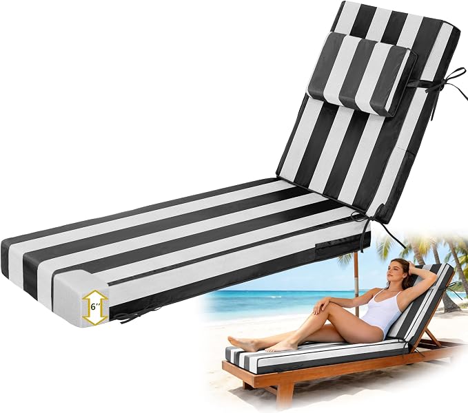 Chaise Lounge Cushions Outdoor 72x21x6 Inch, Fade Resistant 6'' Thicken Outdoor by Vulacko