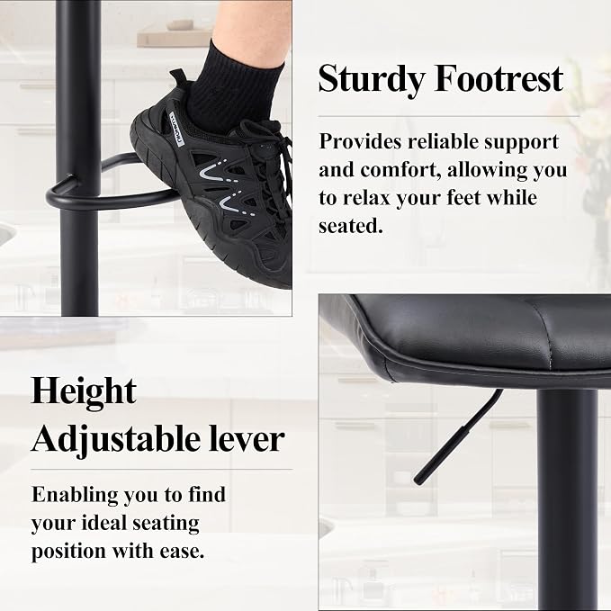 FIRAVOE Bar Stools Set of 2, Adjustable Counter Height Bar Stools 24"-33" - Image 6