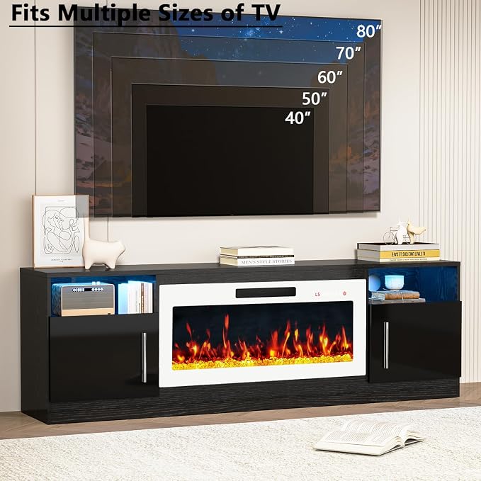 PRETZI Fireplace TV Stand with 36" Fireplace Up to 80" TVs, Remote Control - Image 7