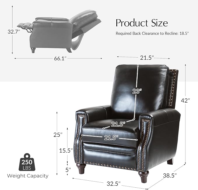 HULALA HOME Genuine Leather Manual Recliner Chairs Set of 2 - Image 2