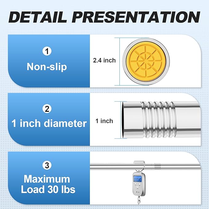 CorkLatta Chrome Shower Curtain Rod 31 to 104 Inch, 1 Inch Diameter Adjustable - Image 3