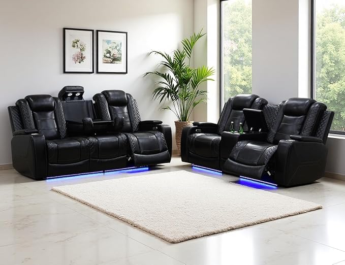 Leather Power Recliner Sofa Set, Living Room Furniture Sets, 2 Piece Reclining by LYfurniture
