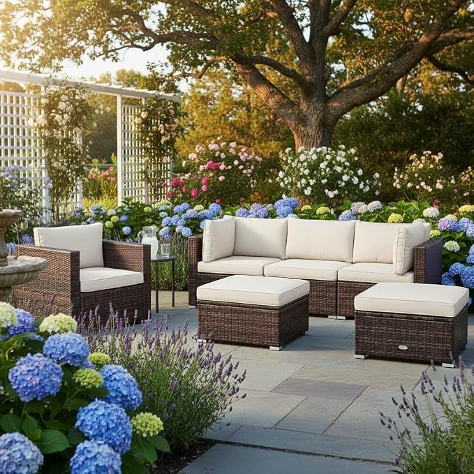 Tangkula 6 Pieces Wicker Patio Furniture Set, PE Rattan Outdoor Sectional - Image 2