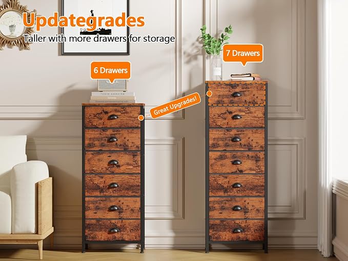 Furnulem Bedroom Dresser with 7 Drawers, Tall Industrial Fabric Chest of Drawers - Image 6