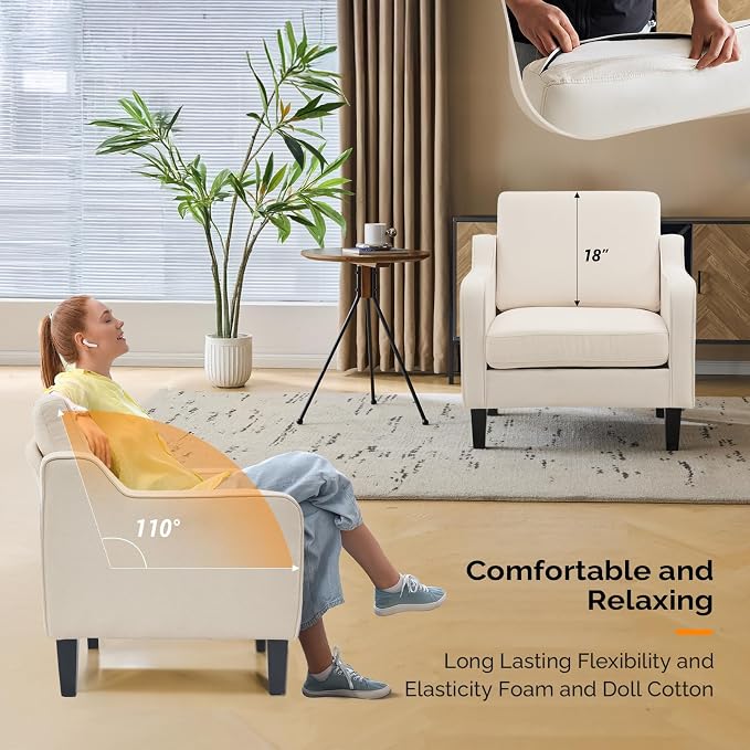 VINGLI Modern Accent Chairs Set of 2, Upholstered Sofa Chair Reading Chair - Image 8