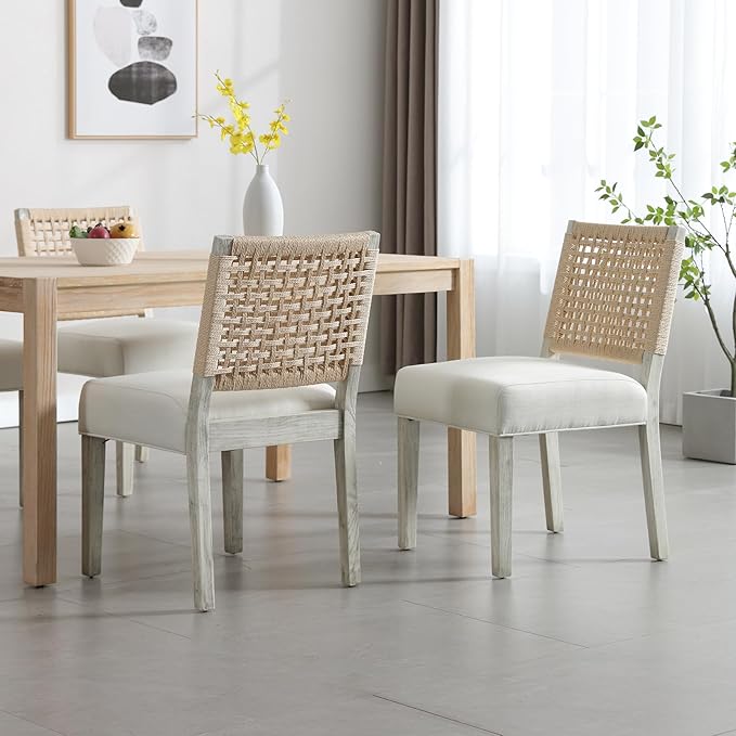 LZAREAL Farmhouse Dining Chairs Set of 6 Linen Fabric Upholstered Accent Side - Image 4