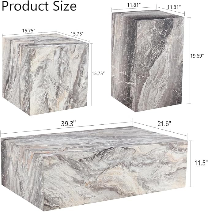 Coffee Table Set for 3, Living Room Table Set, Faux Marble Coffee Table and - Image 2