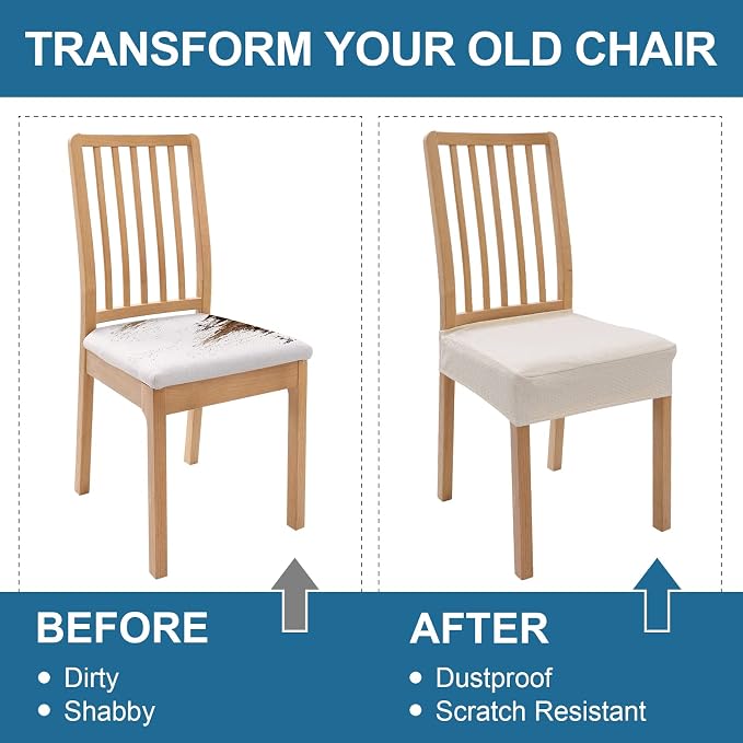 Smiry Waterproof Seat Covers for Dining Room Chairs Set of 4, Stretch Jacquard - Image 7