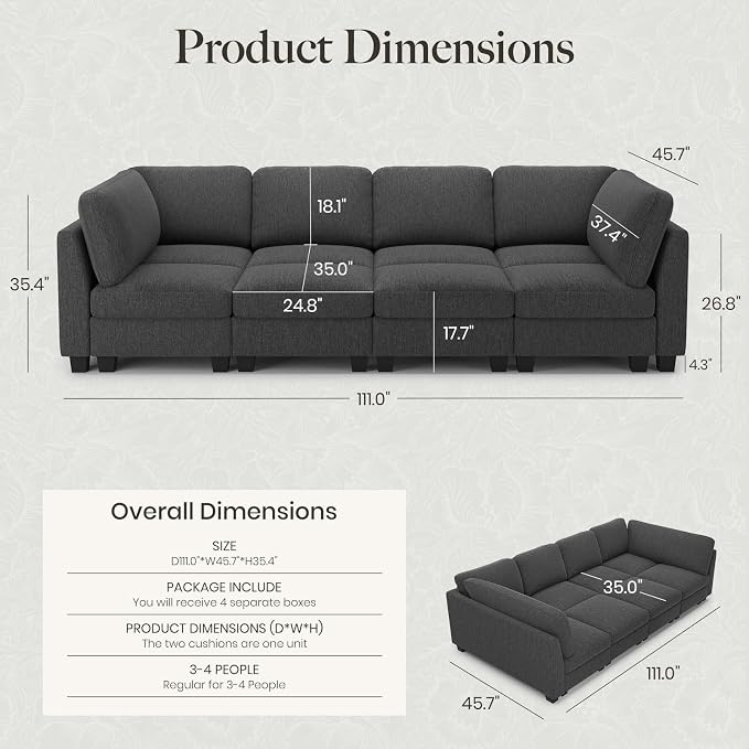 Belffin 111" Cloud Sectional Sleeper Sofa - Image 2