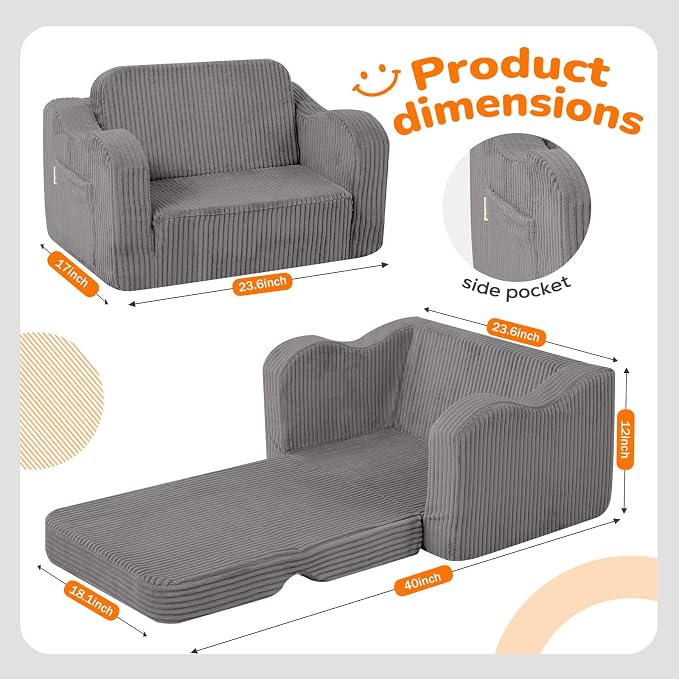 MeMoreCool Toddler Chair Comfy for 1-3 Years Old, Corduroy Kids Couch Bed Fold - Image 3