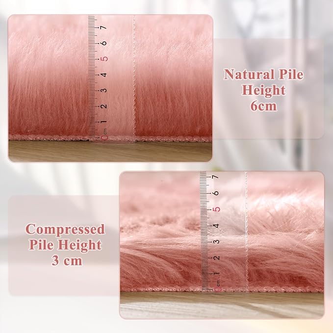 ORINOVA Pink Plush Round Rugs 6ft Large Washable Faux Fur Area Rugs - Image 5