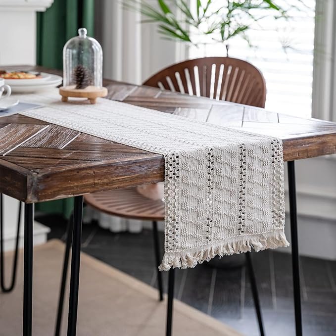 Macrame Table Runner Cream Beige Boho Table Runners - Image 3