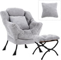 Lazy Chair with Ottoman, Large White Gray Lounge Accent Chair with Ottoman and by HomeEastllyHome