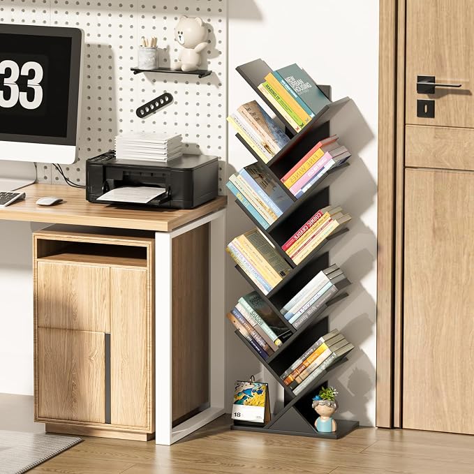 SHEEPAM 10 Tier Tree Book Shelf, Floor Standing Wood Bookshelf - Image 2