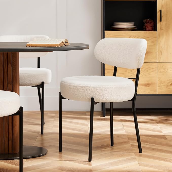Sweetcrispy Dining Chairs Set of 6, Boucle Upholstered Modern Mid Century Round - Image 8