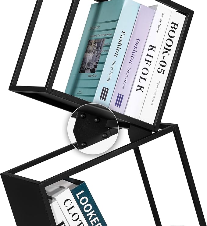5-Tier Metal Geometric Bookshelf – Modern Narrow Floor Bookcase, Space-Saving - Image 6