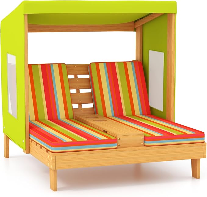 HONEY JOY Kids Chaise Lounge Chair Outdoor, Toddler Wood Double Pool Lounger by HONEYJOY