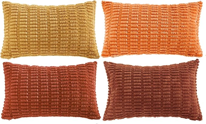 Fancy Homi Set of 4 Burnt Orange Fall Lumbar Decorative Throw Pillow Covers - Image 6
