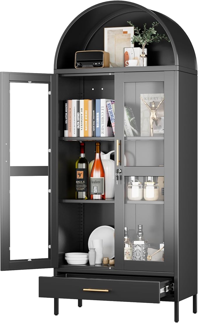 Arched Cabinet with Glass Doors, Modern Kitchen Pantry Cabinet with 2 by GANGMEIMENTALSTORAGECABINET
