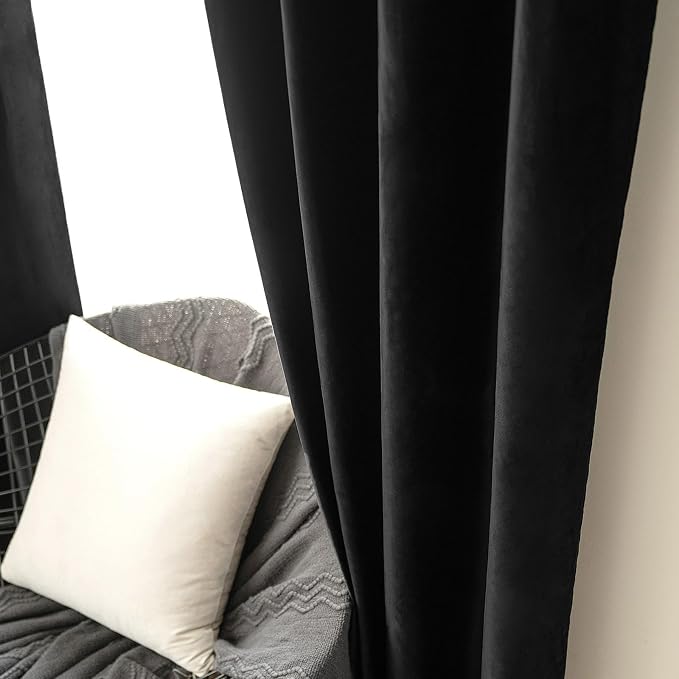 MIULEE Black Velvet Curtains 108 Inches Long Halloween Grommet Room Darkening - Image 6