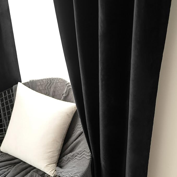 MIULEE Black Velvet Curtains 84 Inches Long Halloween Room Darkening Blackout - Image 6