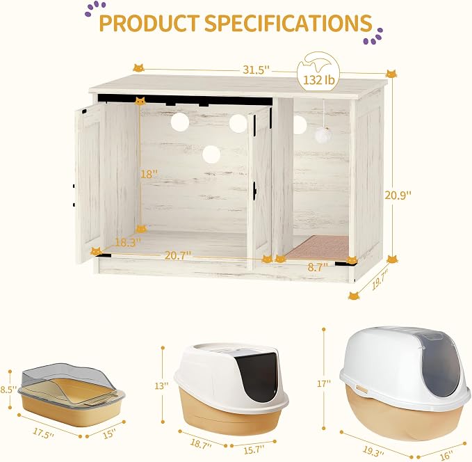 Hzuaneri Cat Litter Box Enclosure, Hidden Litter Box Cabinet Furniture - Image 7