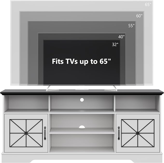 Xixini Farmhouse TV Stand for 65/60/55 Inch Tvs, Rustic Entertainment Center - Image 2