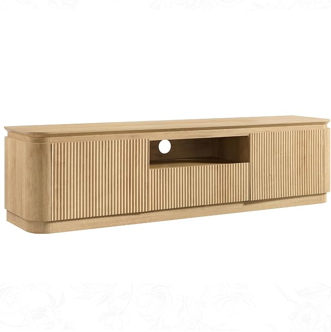 70" Fluted TV Stand for TVs Up to 80", Mid Century Modern Entertainment Center - Image 8