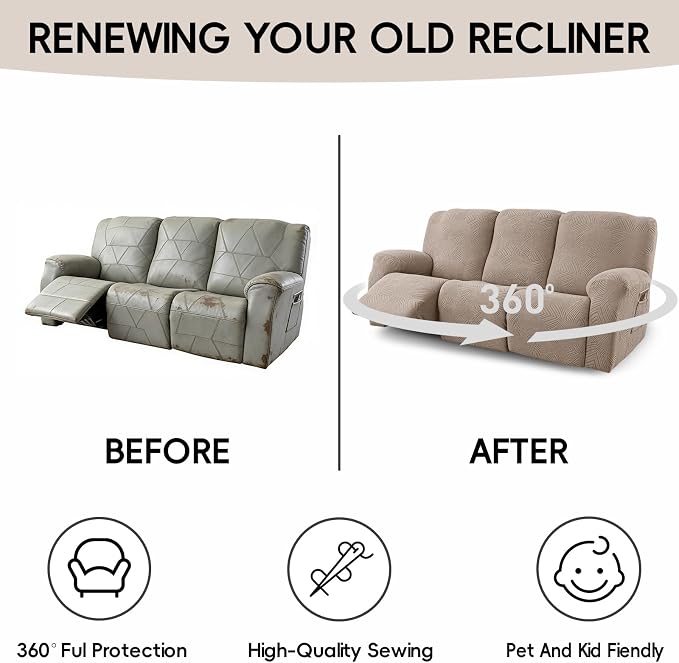 5-Piece Recliner Sofa Covers, Stretch Geometric Strokes Jacquard Recliner Sofa - Image 6