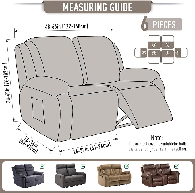 TAOCOCO Recliner Loveseat Slipcover, 6 Pieces Dual Recliner Sofa Covers - Image 5