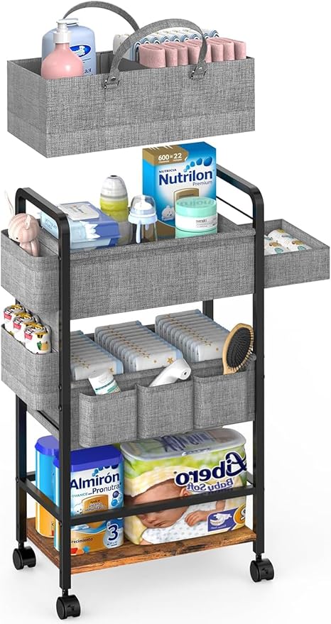 LIDTOP 2In1 Baby Diaper Caddy & 4-Tier Rolling Diaper Cart, Diaper Caddy by LIDTOP