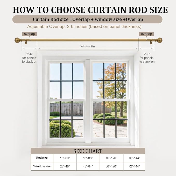 Warm Gold Curtain Rods for Windows 72 to144 Inch Brass Extra Long Heavy Duty - Image 8
